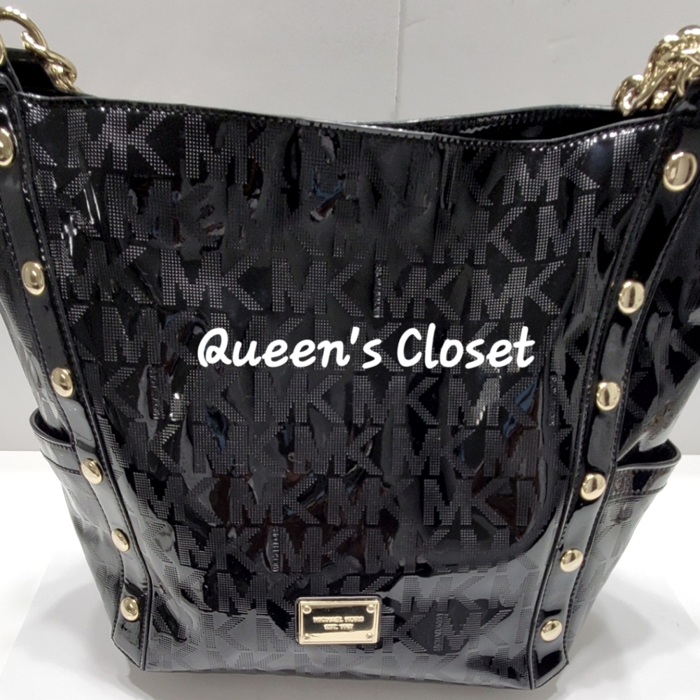 MICHAEL Michael Kors | Delancy Large Shoulder Tote Studded Bag in Black Monogram